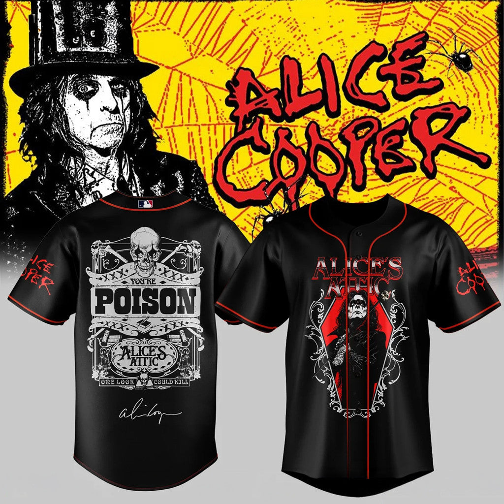 Alice Cooper Alice's Attic Tour 2026 Baseball Jersey Alice Cooper Merch Gift Ideas For Husband - Merchluma