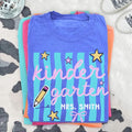 Custom Kindergarten Teacher Shirt Retro Stripe Kindergarten Team T-Shirt Back To School Shirt - Merchluma