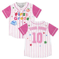 Custom First Grade Teacher Pink Pinstripe Baseball Jersey Back To School Teacher Apparel Women - Merchluma