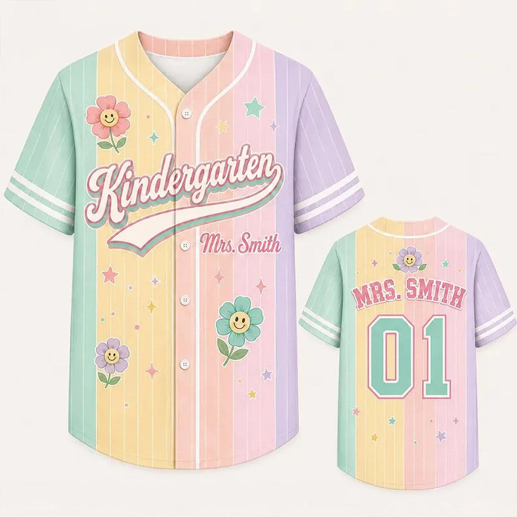 Custom Kindergarten Teacher Baseball Jersey Cute Graphic Apparel Back To School Teacher Gifts - Merchluma