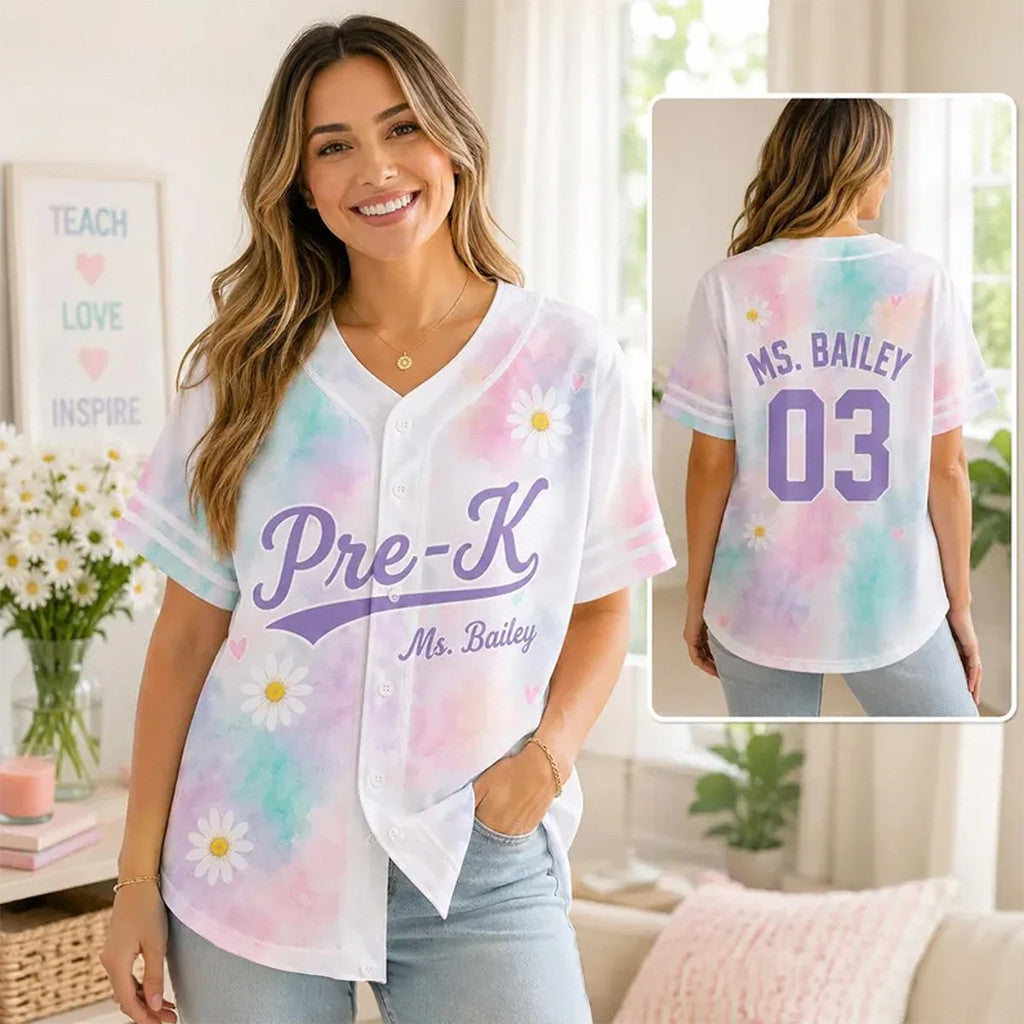 Custom Pre-K Teacher Tie Dye Baseball Jersey Back To School Merch Gifts For Teachers - Merchluma