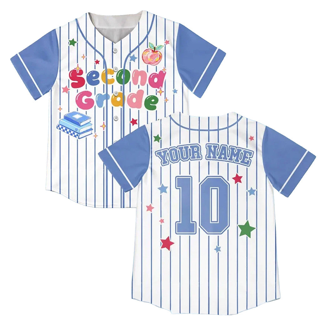 Custom Second Grade Teacher Blue Pinstripe Baseball Jersey Back To School Teacher Apparel - Merchluma