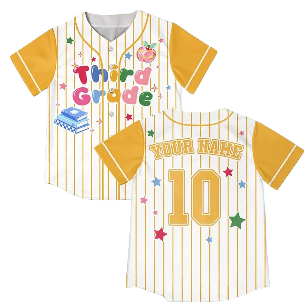 Custom Third Grade Teacher Pinstripe Baseball Jersey Back To School Teacher Apparel Gifts - Merchluma