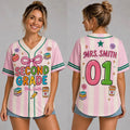 Custom Second Grade Teacher Pink Pinstripe Baseball Jersey Back To School Teacher Outfit Gift - Merchluma