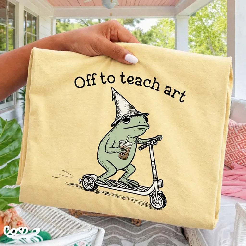 Frog Iced Coffee Off To Teach Art Shirt Funny Graphic T-Shirt Back To School Teacher Gifts - Merchluma