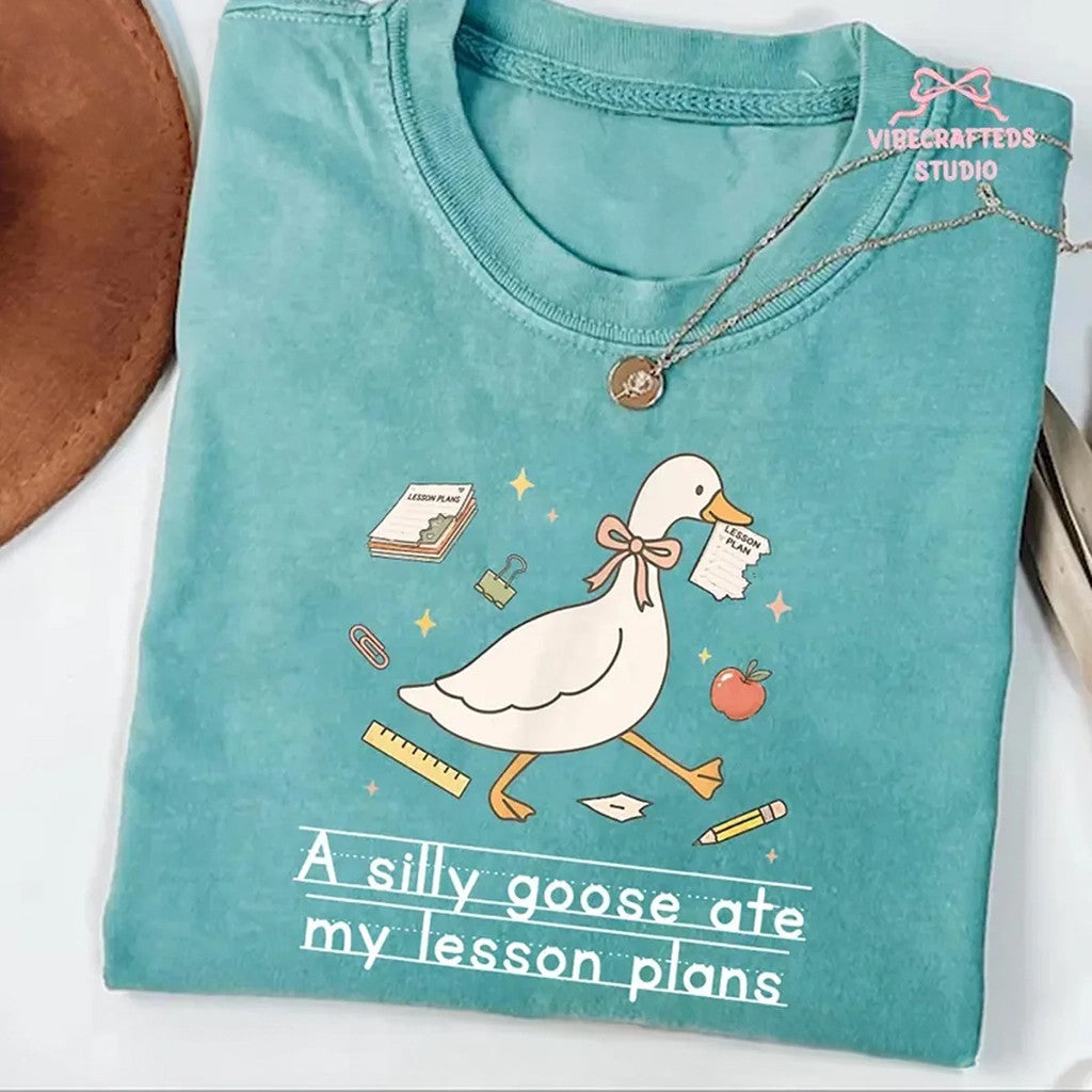 Funny Goose A Silly Goose Ate My Lesson Plans Shirt Goose Teacher T-Shirt Back To School Shirt - Merchluma