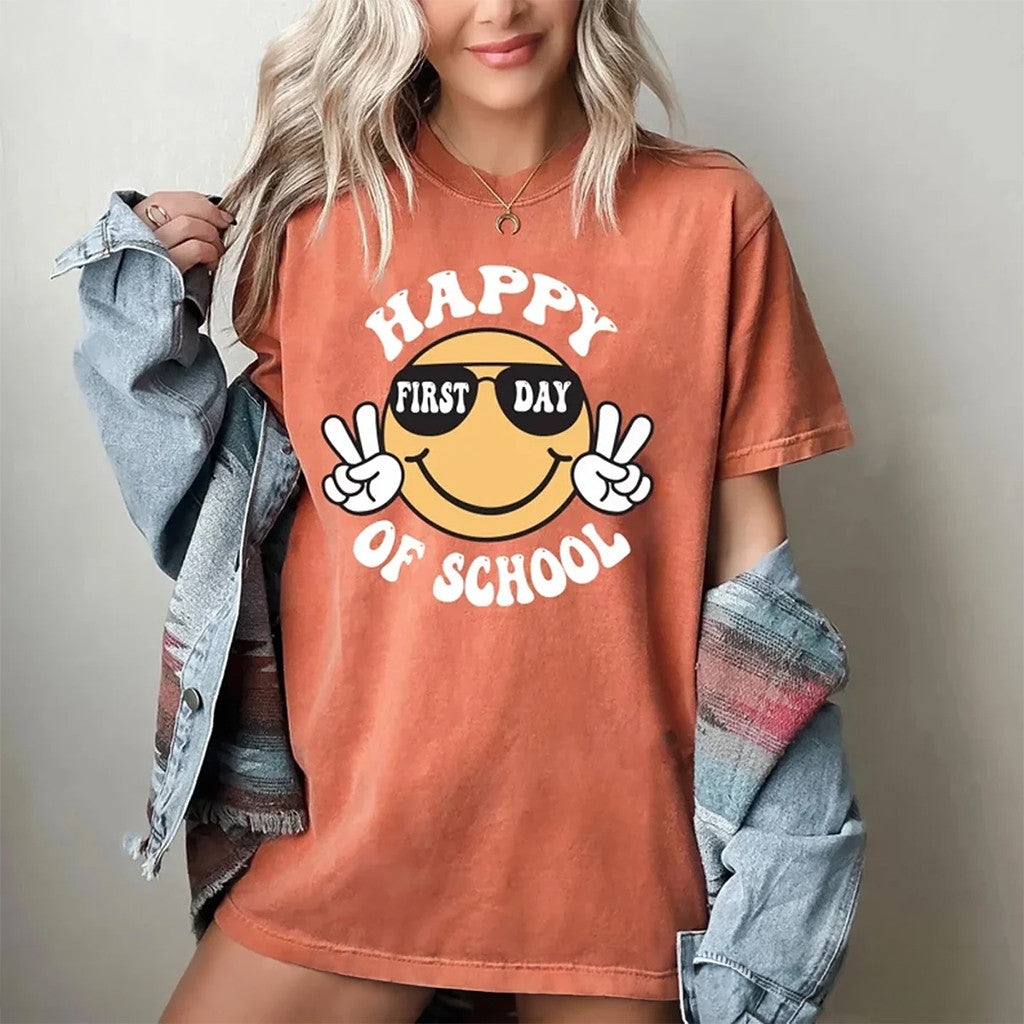 Happy First Day Of School Shirt Funny Cute Graphic T-Shirt Gift For Teachers - Merchluma