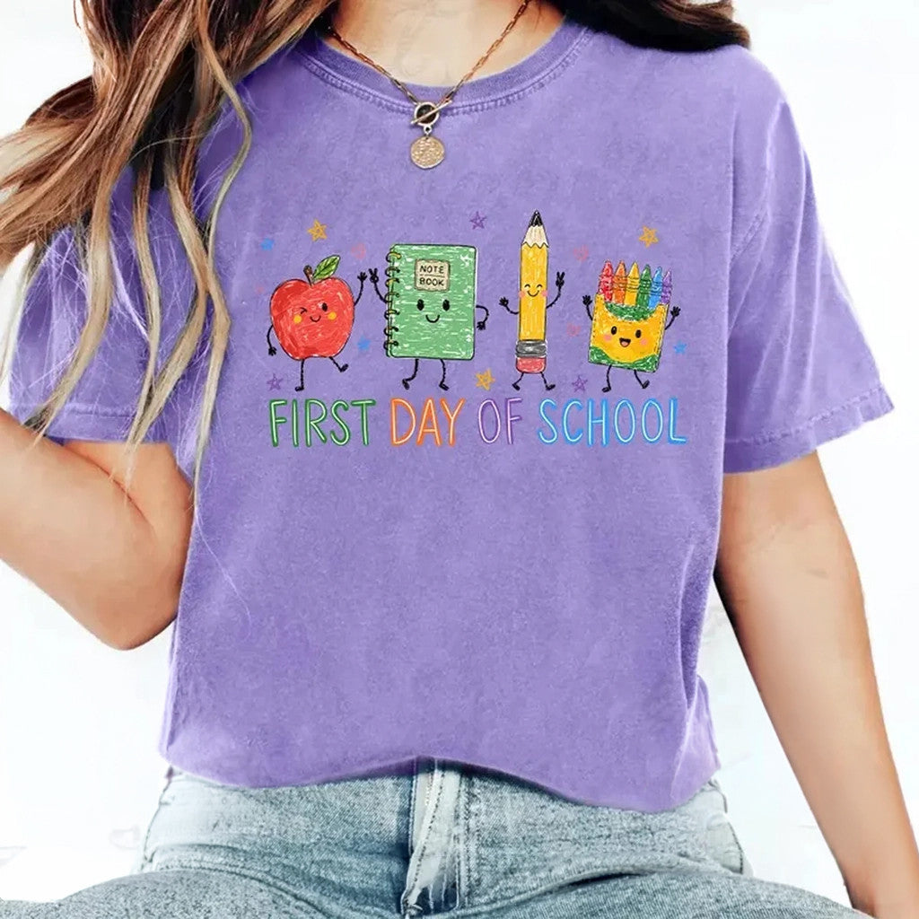 Cute School Supplies First Day Of School Shirt Back To School Teacher Student T-Shirt Her Gifts - Merchluma
