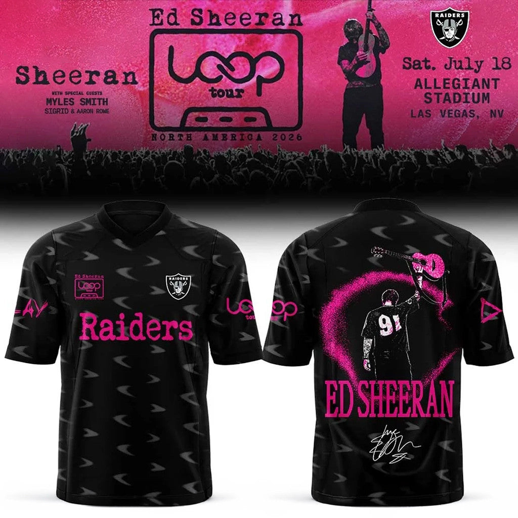LV Raiders x Ed Sheeran The Loop Tour 2026 In Allegiant Stadium Signature Football Jersey - Merchluma