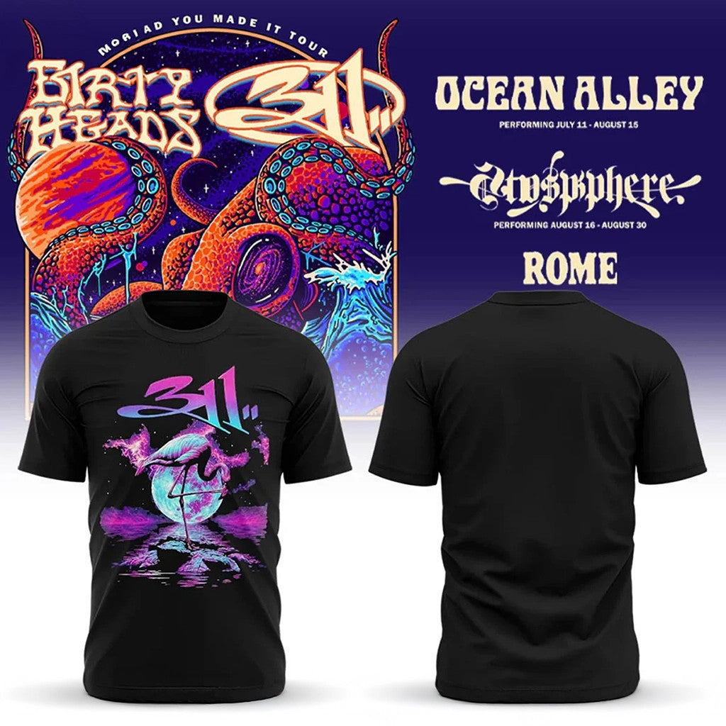 311 Band Flamingo Shirt Dirty Heads x 311 Band Merch So Glad You Made It Tour 2026 T-Shirt Black - Merchluma