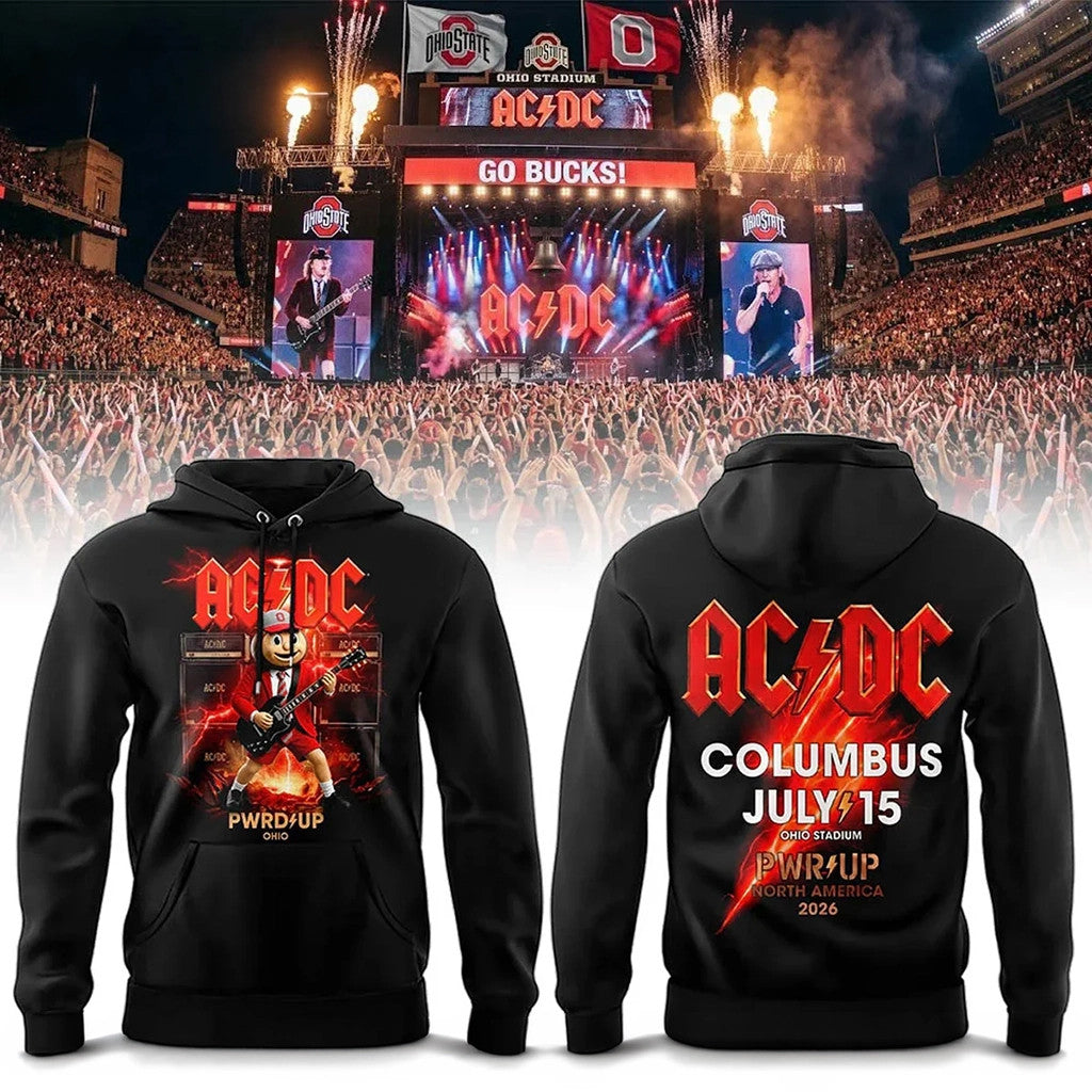 ACDC x Ohio State Buckeyes Merch ACDC Power Up Tour 2026 At Ohio Stadium Hoodie Black Gifts - Merchluma