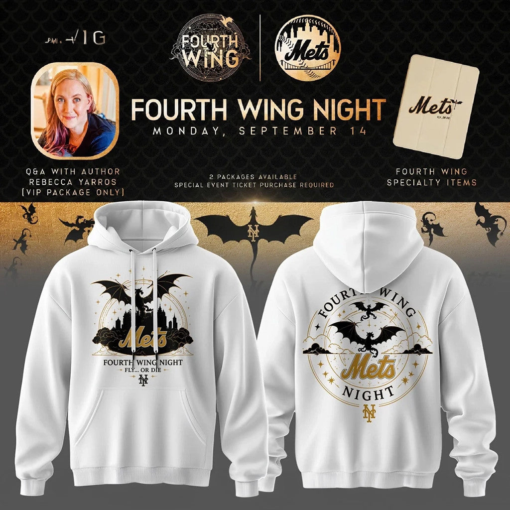 New York Mets x Fourth Wing Night 2026 Hoodie White NY Mets Merch Gifts For Fans - Merchluma