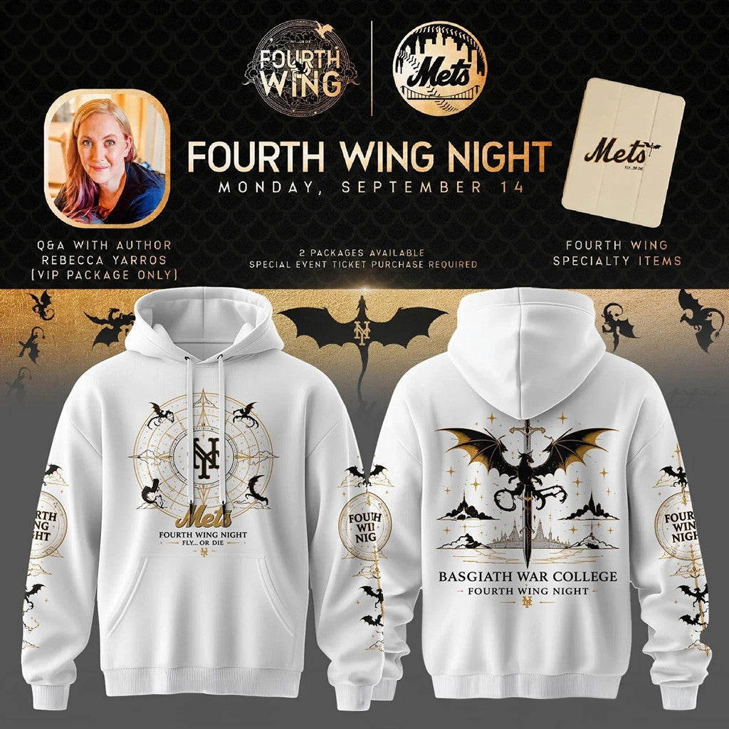 New York Mets x Fourth Wing Night Hoodie White Mets Merch Birthday Gift For Him - Merchluma