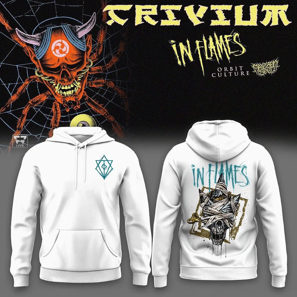 Trivium Merch In Flames The Crown In The Grave Tour Hoodie White Birthday Gift Ideas For Him - Merchluma