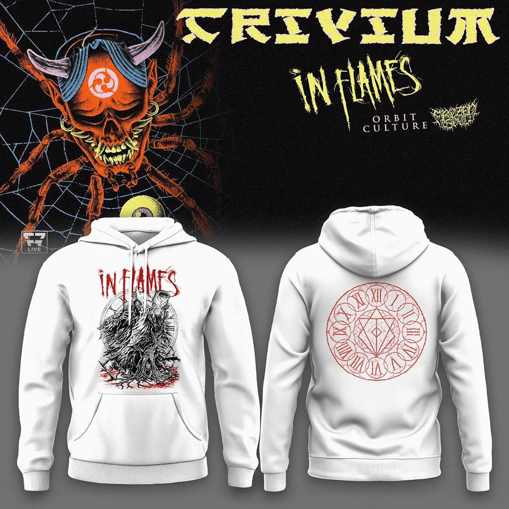 Trivium Merch In Flames The Crown In The Grave Tour Hoodie White Presents For Boyfriend - Merchluma