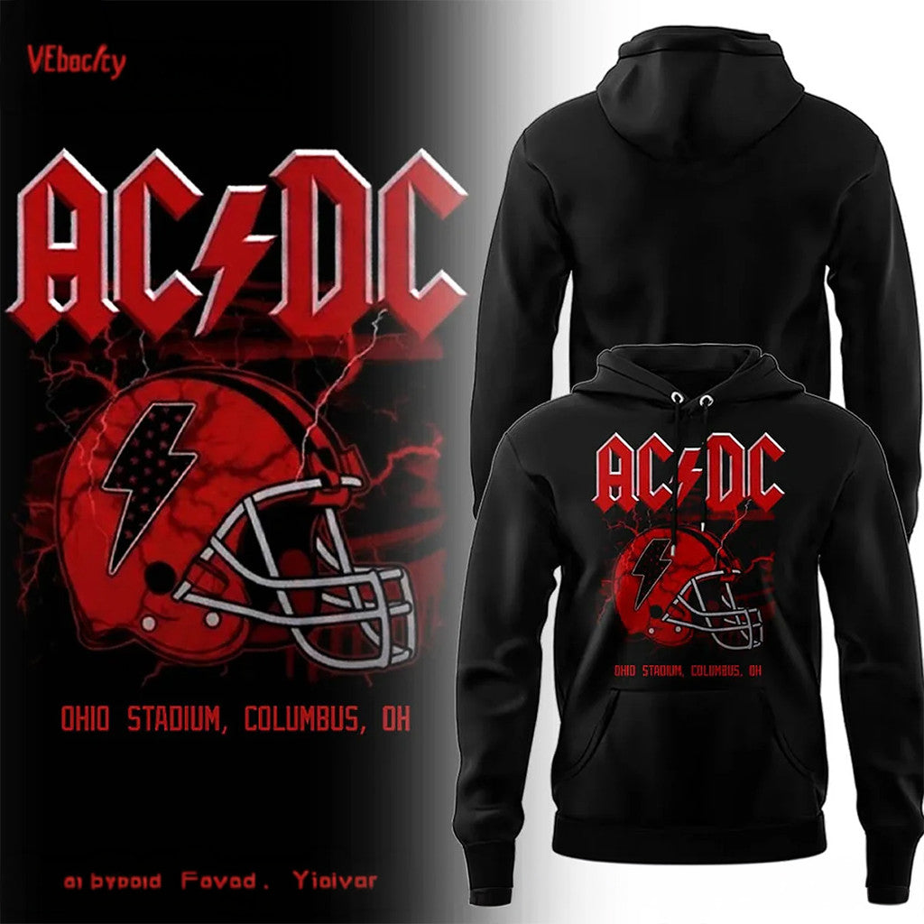 ACDC x Ohio State Buckeyes Merch ACDC Power Up Tour 2026 At Ohio Stadium Hoodie Black Gear - Merchluma