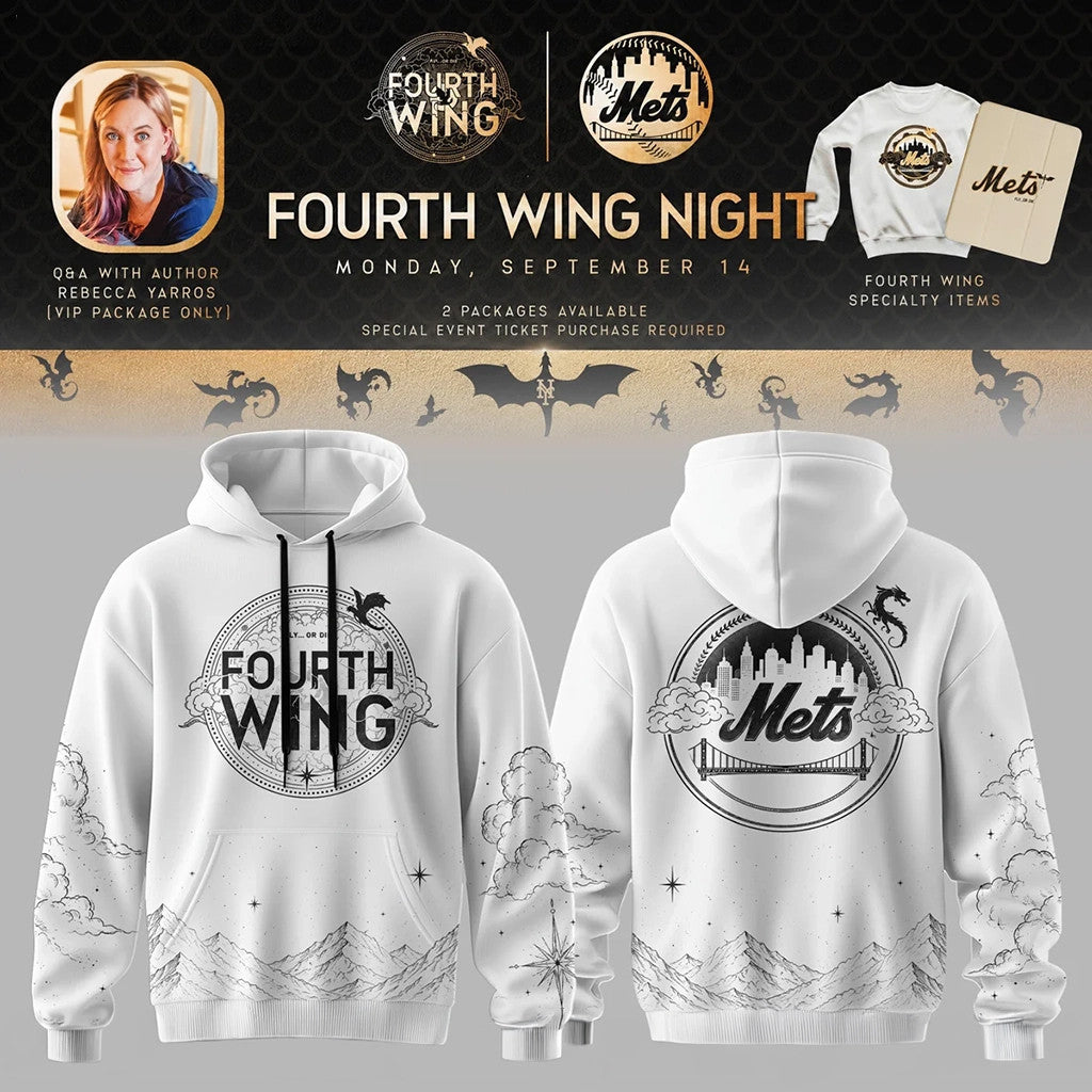 New York Mets x Fourth Wing Night Hoodie White NY Mets Merch Gift For Son In Law - Merchluma