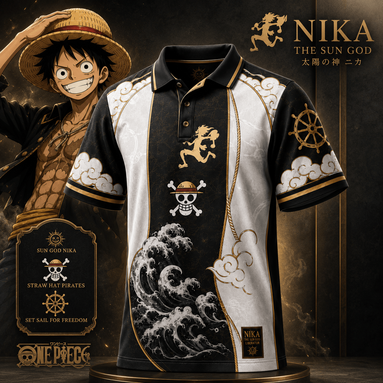 The One Piece Sun God Nika Pirate Polo Shirt One Piece Merch Anime Fan Gear Gifts For Boyfriend - Merchluma