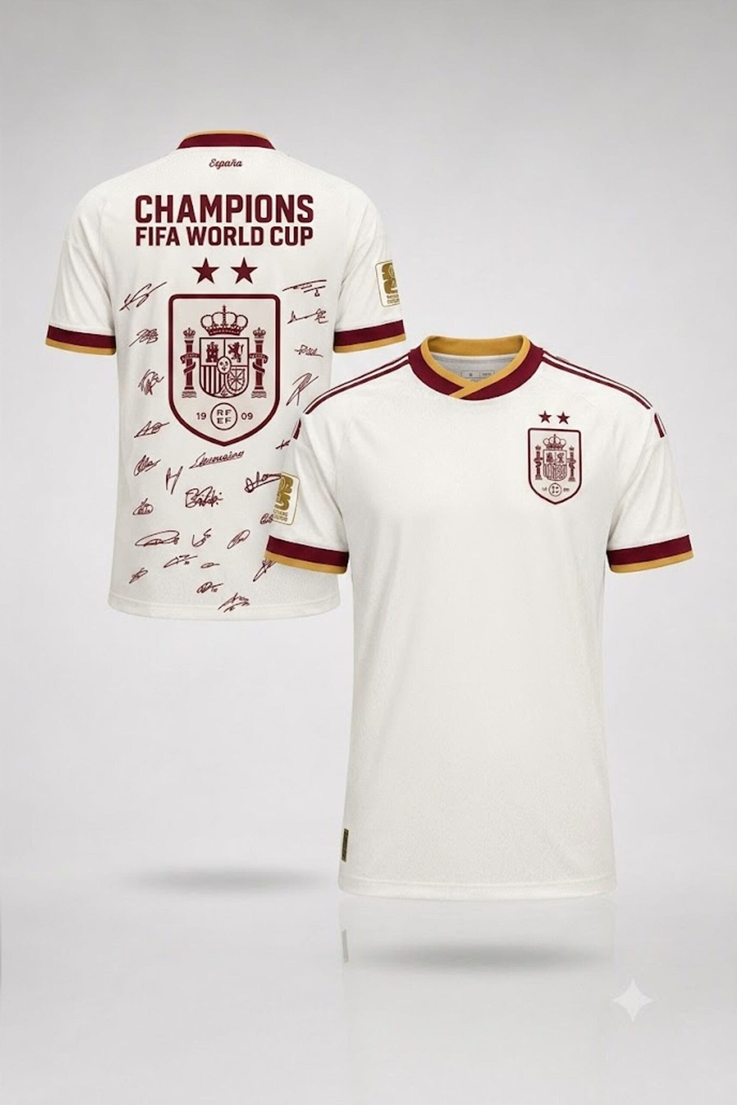 Spain 2026 World Cup Champions 2 Stars White Jersey Spain Football Gear Fans Gifts - Merchluma