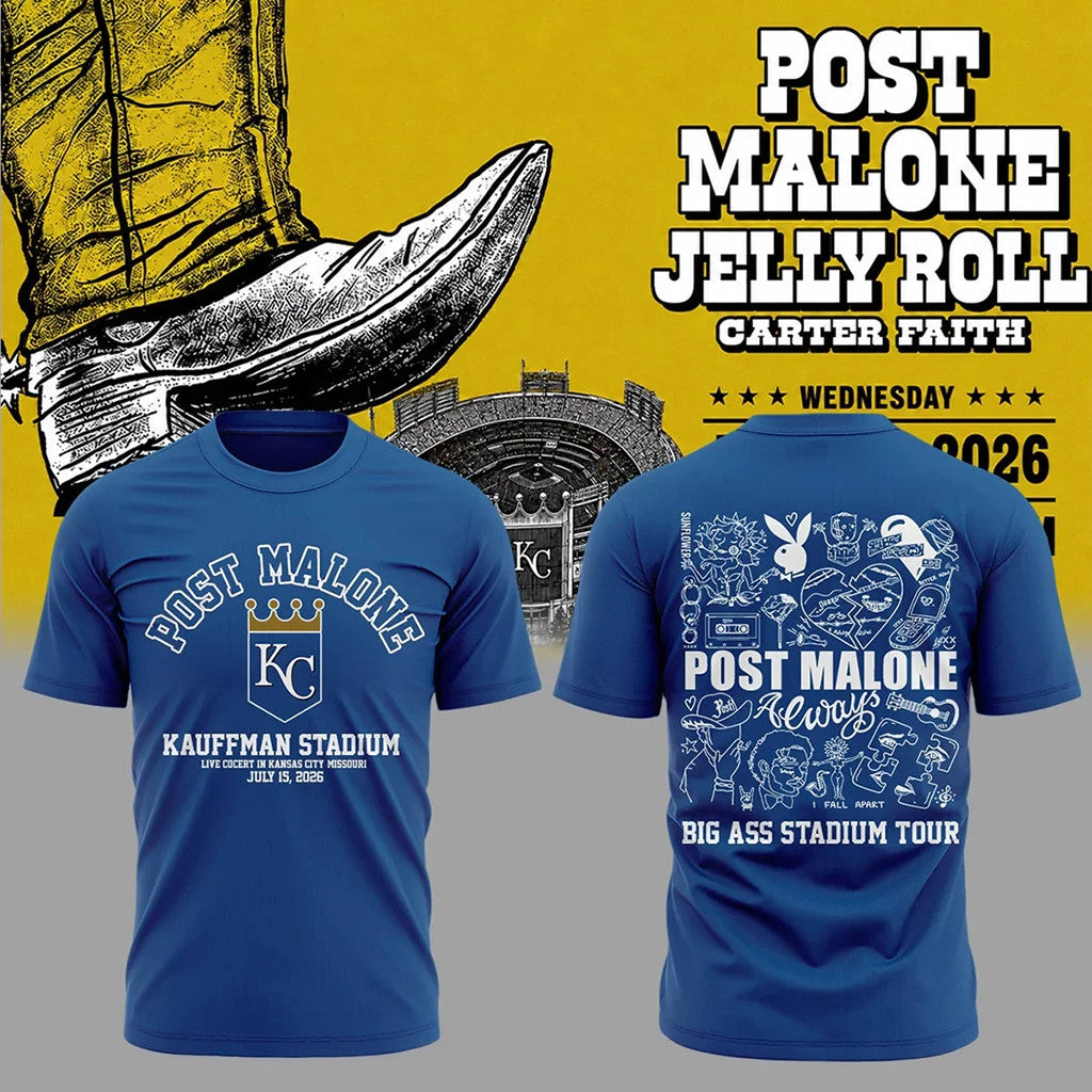 KC Royals X Post Malone The Big Ass Stadium Tour 2026 Shirt Kansas City Royals Merch Fan Gifts - Merchluma
