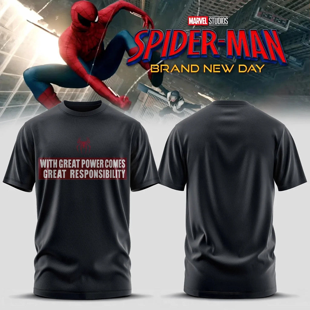 Spider Man Brand New Day Shirt With Great Power Comes Great Responsibility T-Shirt Fan Gifts - Merchluma