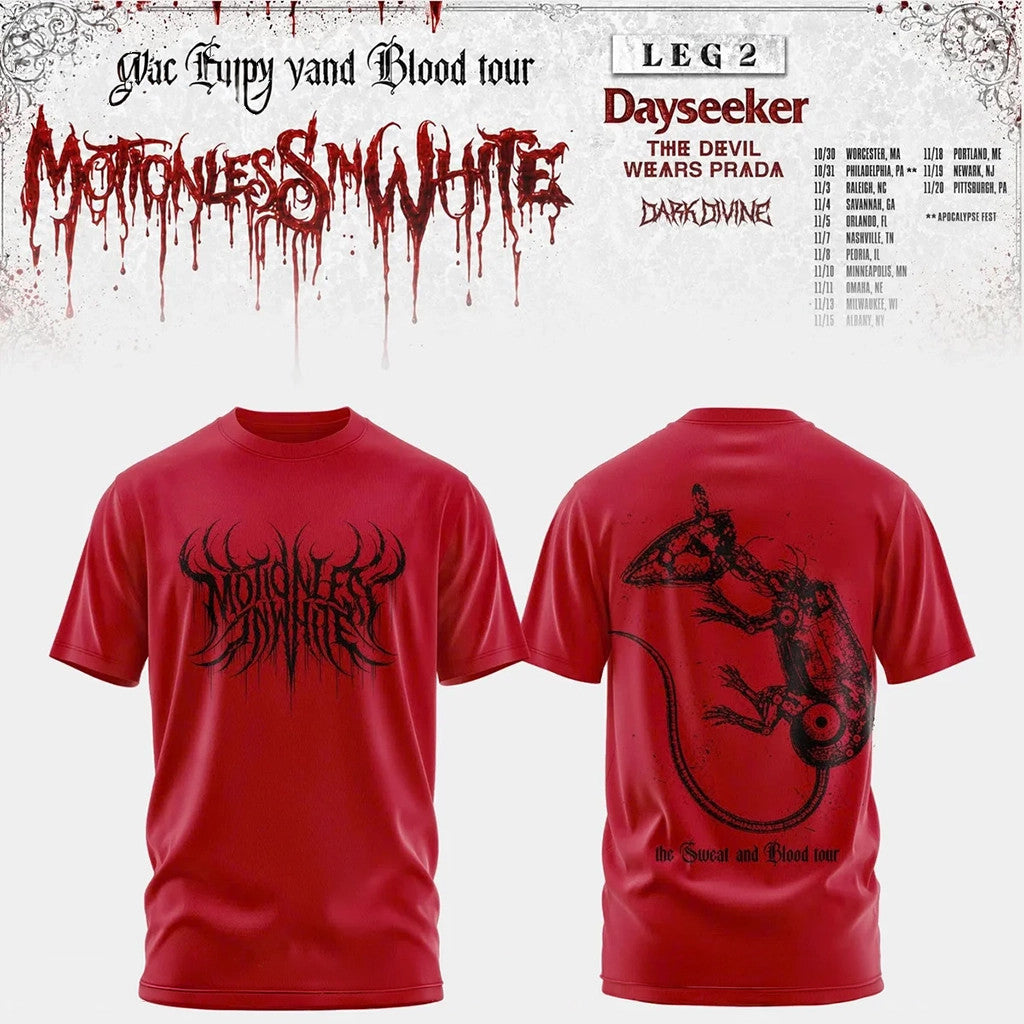 Motionless In White Merch The Sweat And Blood Tour 2026 T-Shirt Red Gifts For Him - Merchluma