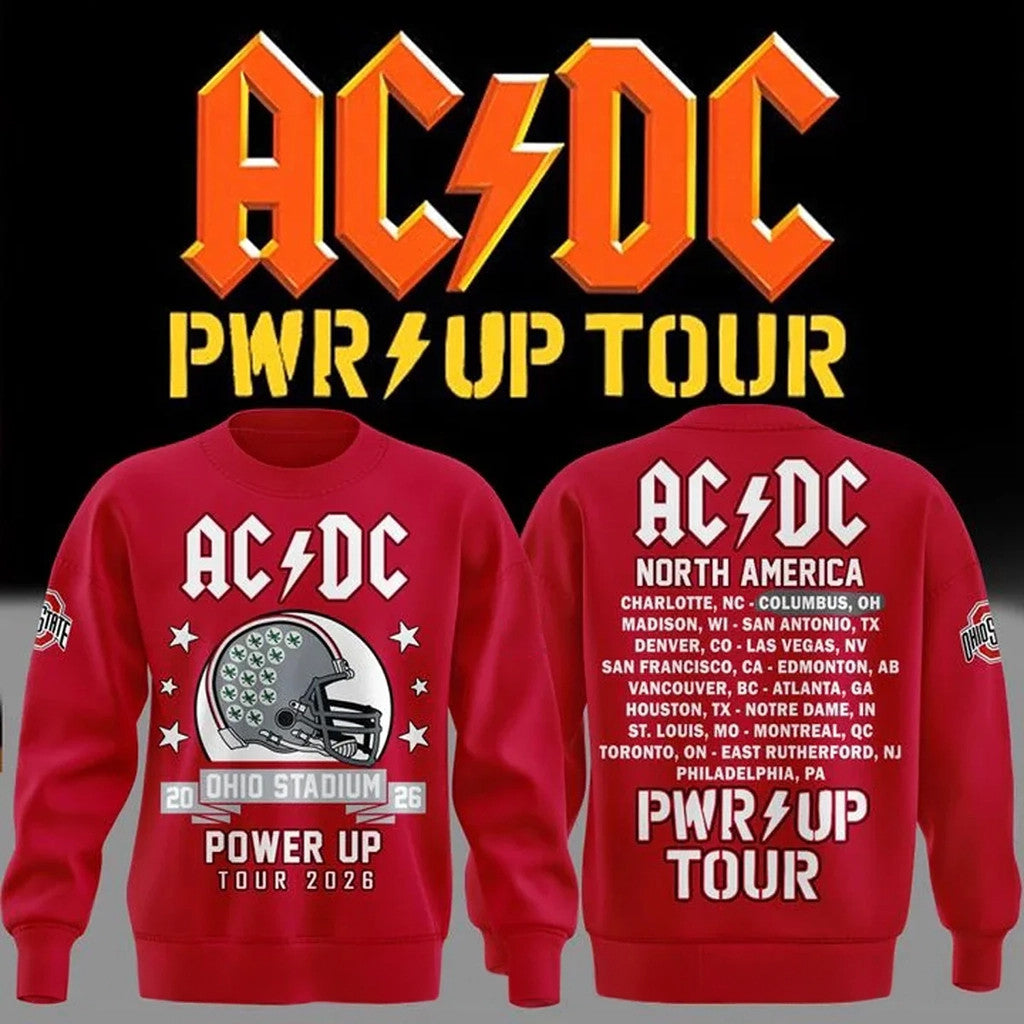 Ohio State Buckeyes x ACDC North America Power Up Tour 2026 Sweatshirt ACDC Merch Red - Merchluma