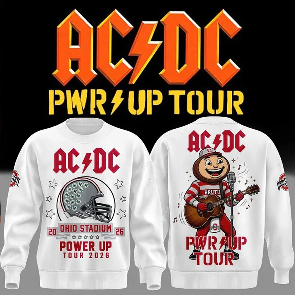 Ohio State Buckeyes x ACDC North America Power Up Tour 2026 Sweatshirt ACDC Merch White - Merchluma