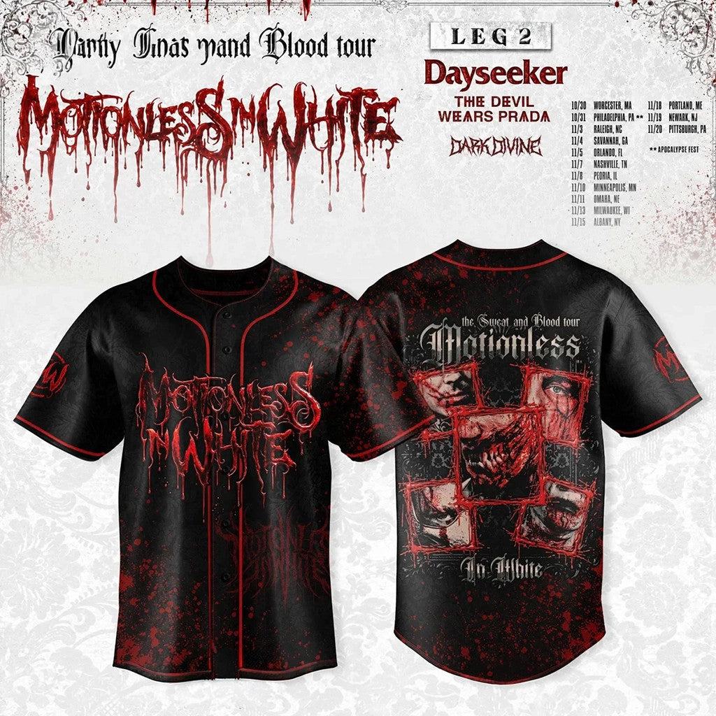 Motionless In White Merch The Sweat And Blood Tour 2026 Jersey Gifts For Halloween - Merchluma