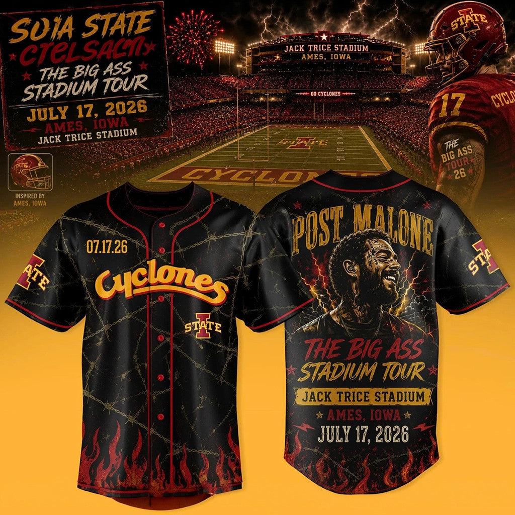 Post Malone Iowa State Cyclones Tour Baseball Jersey Post Malone Merch Gifts For Fans - Merchluma