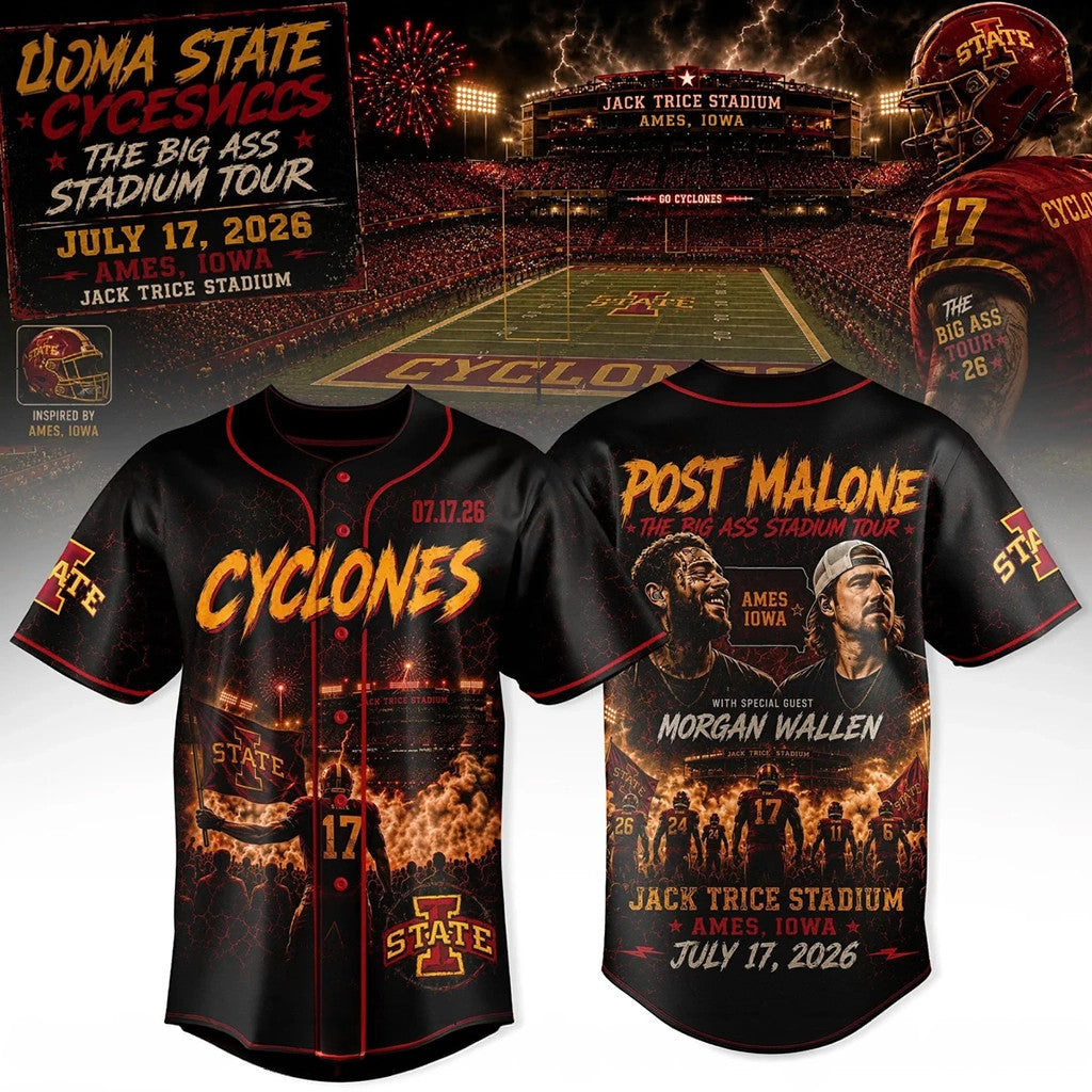 Post Malone Iowa State Cyclones The Big Ass Stadium Tour Jersey Cyclones Merch Gifts For Fan - Merchluma