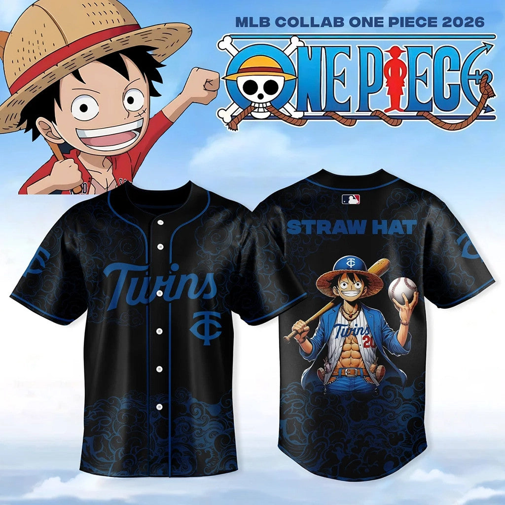 Minnesota Twins x Luffy Straw Hat Baseball Jersey Twins Merch Gifts For Baseball Lovers - Merchluma