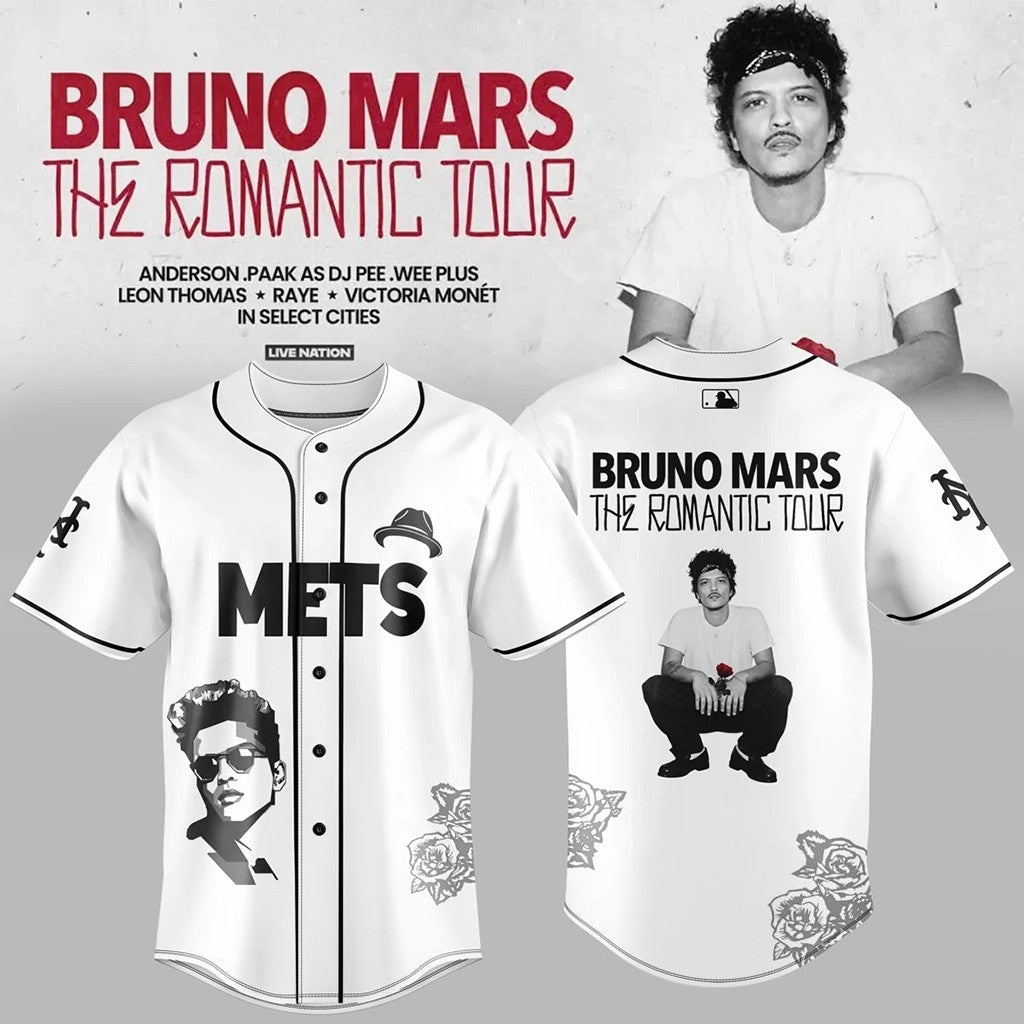 New York Mets X Bruno Mars The Romantic Tour 2026 Baseball Jersey Mets Merch Gifts For Fans - Merchluma