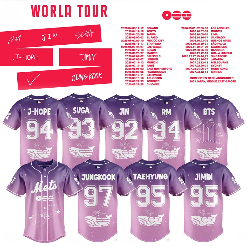 New York Mets X BTS World Tour 2026 Baseball Jersey Mets Merch Gifts For Kpop Lovers - Merchluma