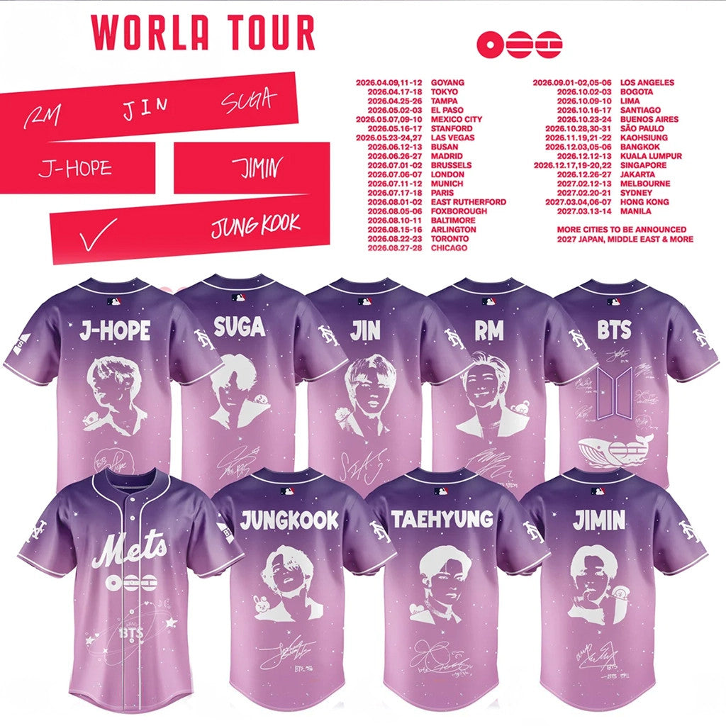 New York Mets X BTS World Tour 2026 Baseball Jersey NY Mets Merch Kpop Lovers Gifts - Merchluma