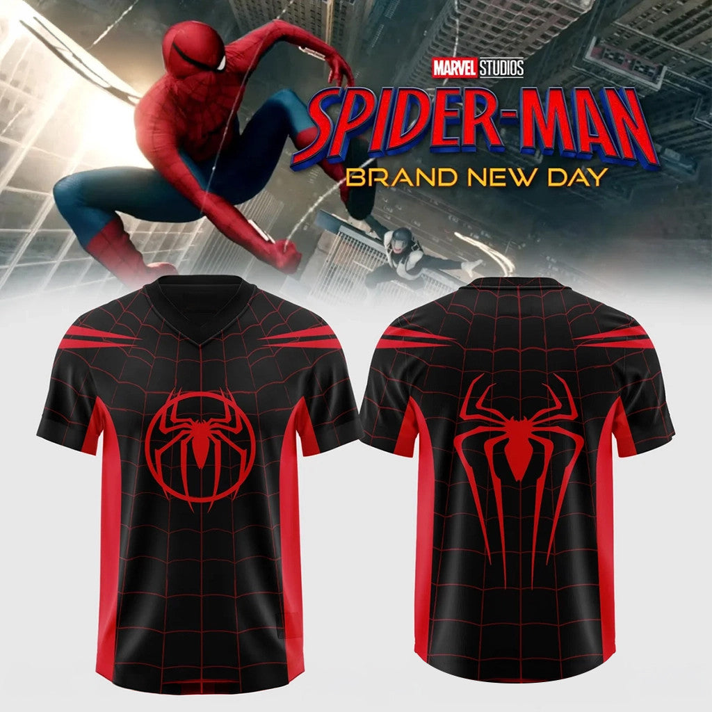 Spider Man Brand New Day V-Neck Jersey Black Red Best Gift For Movie Fans - Merchluma