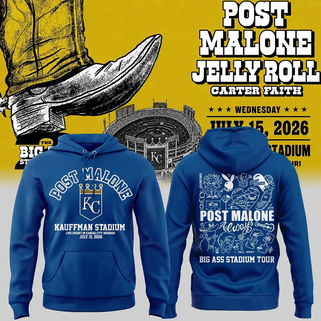 KC Royals X Post Malone The Big Ass Stadium Tour 2026 Hoodie Kansas City Royals Merch - Merchluma