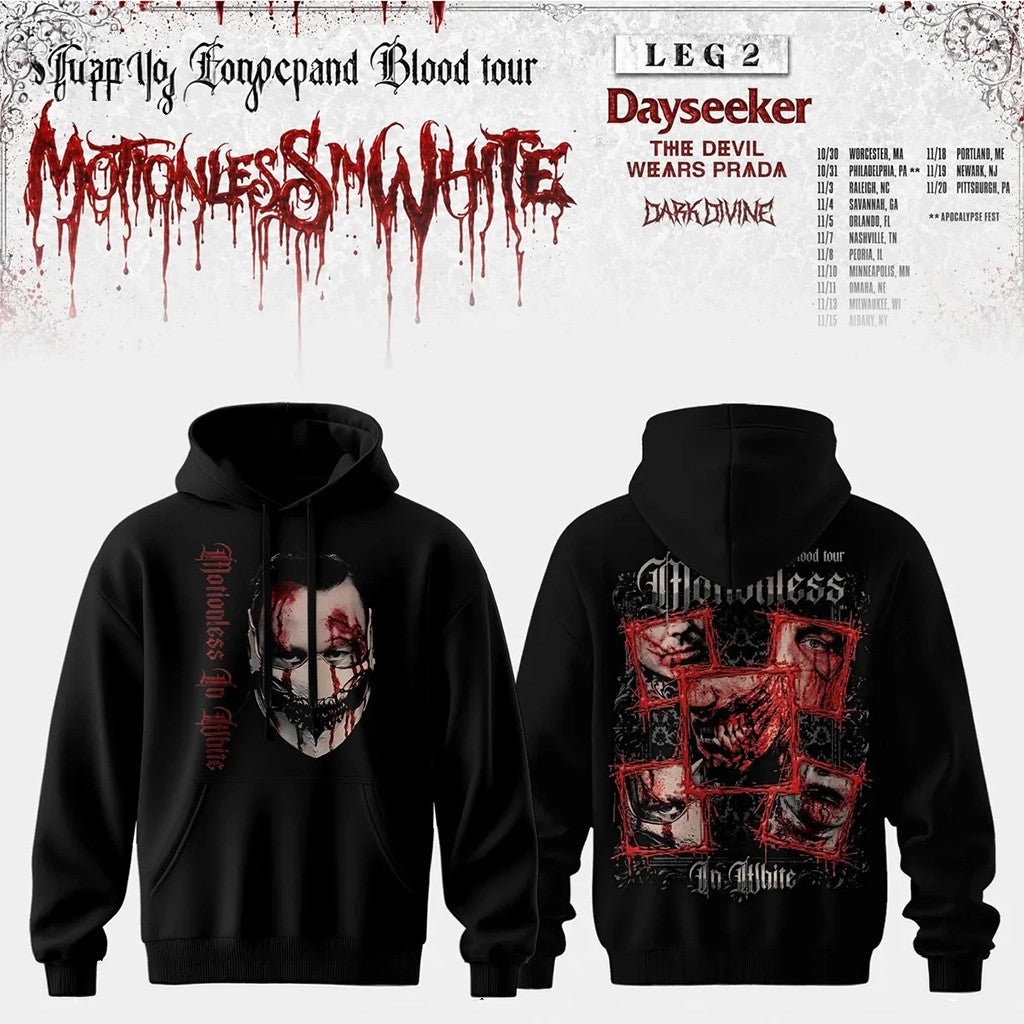 Motionless In White Merch The Sweat And Blood Tour 2026 Hoodie Black Halloween Gift Ideas - Merchluma