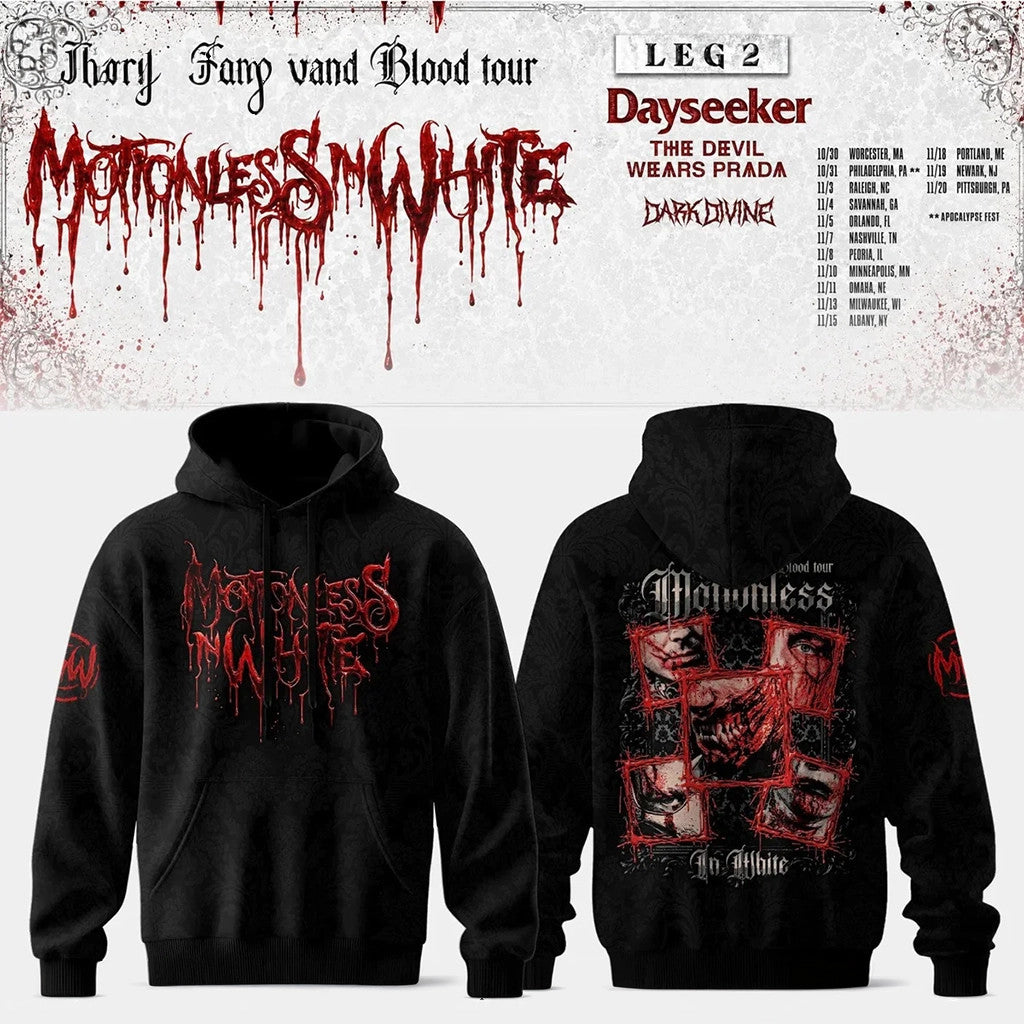 Motionless In White Merch The Sweat And Blood Tour 2026 Hoodie Black Gifts For Music Fans - Merchluma