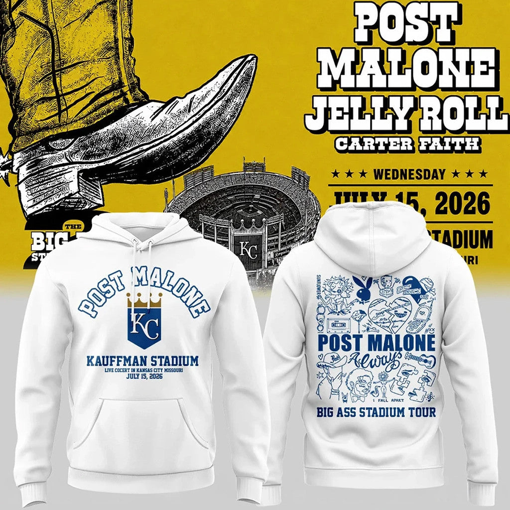 Kansas City Royals X Post Malone Concert 2026 Hoodie The Big Ass Stadium Tour Hoodie Royals Merch - Merchluma