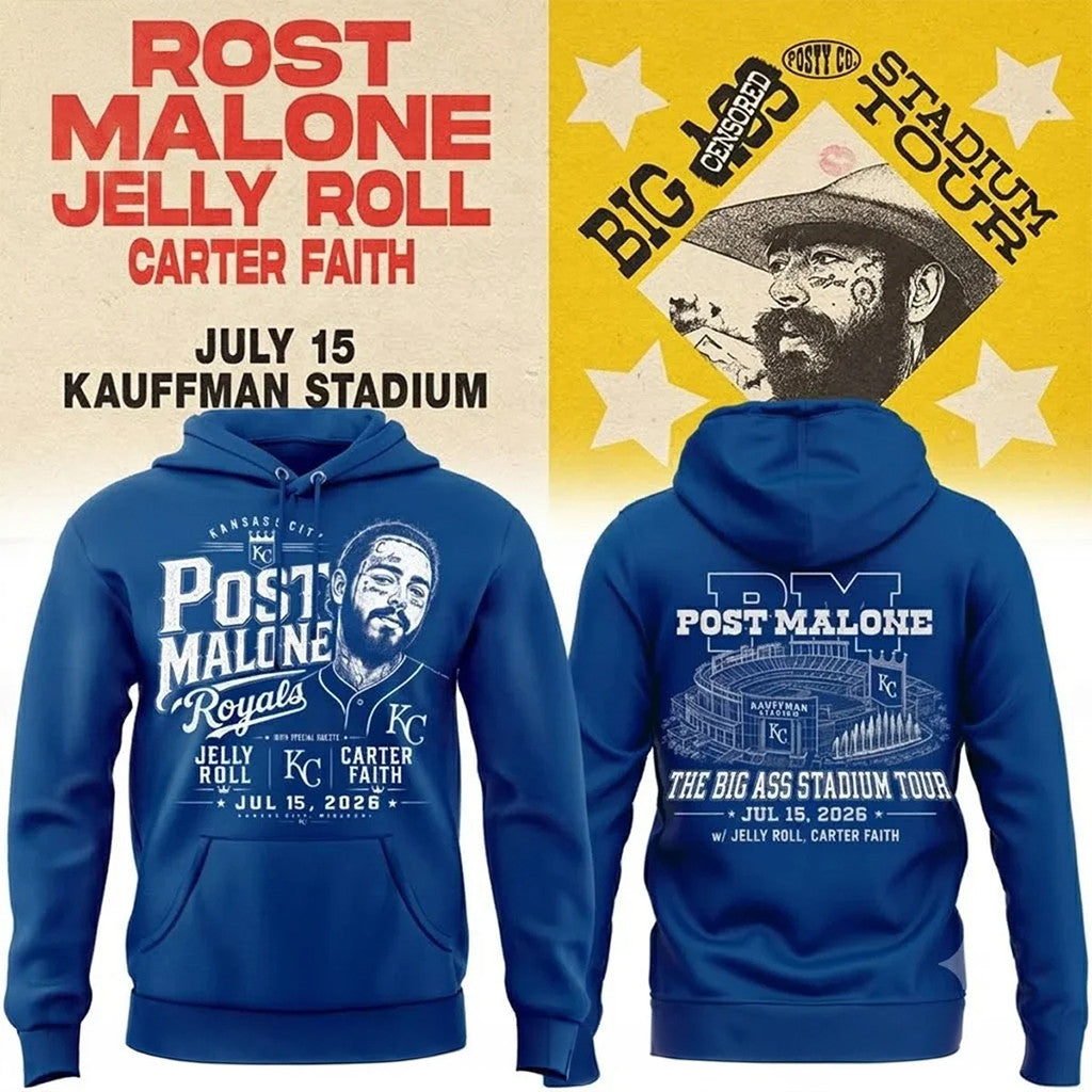 Kansas City Royals X Post Malone The Big Ass Stadium Tour 2026 Hoodie Hoodie Royals Merch - Merchluma