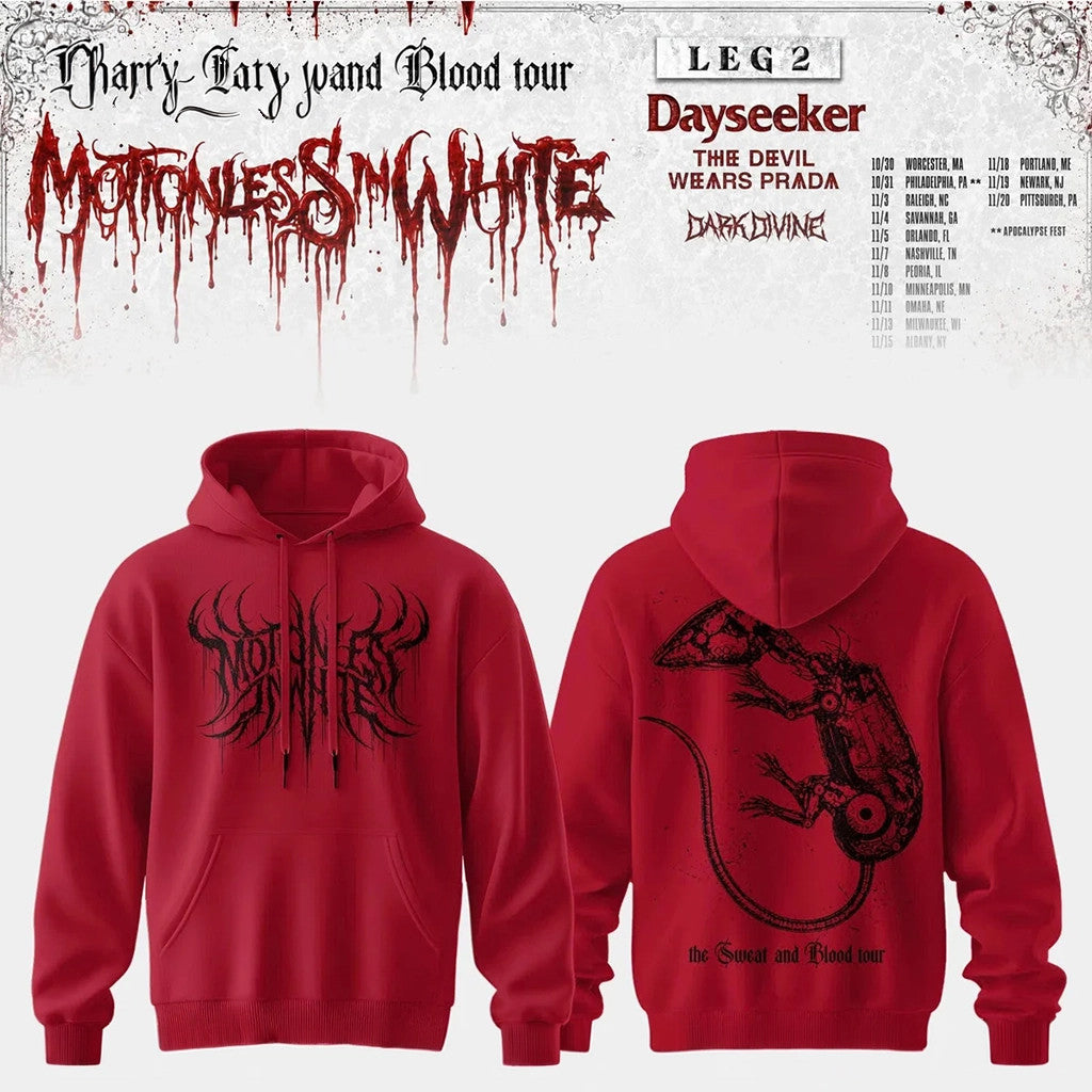 Motionless In White Merch The Sweat And Blood Tour 2026 Hoodie Red Gifts For Band Fans - Merchluma