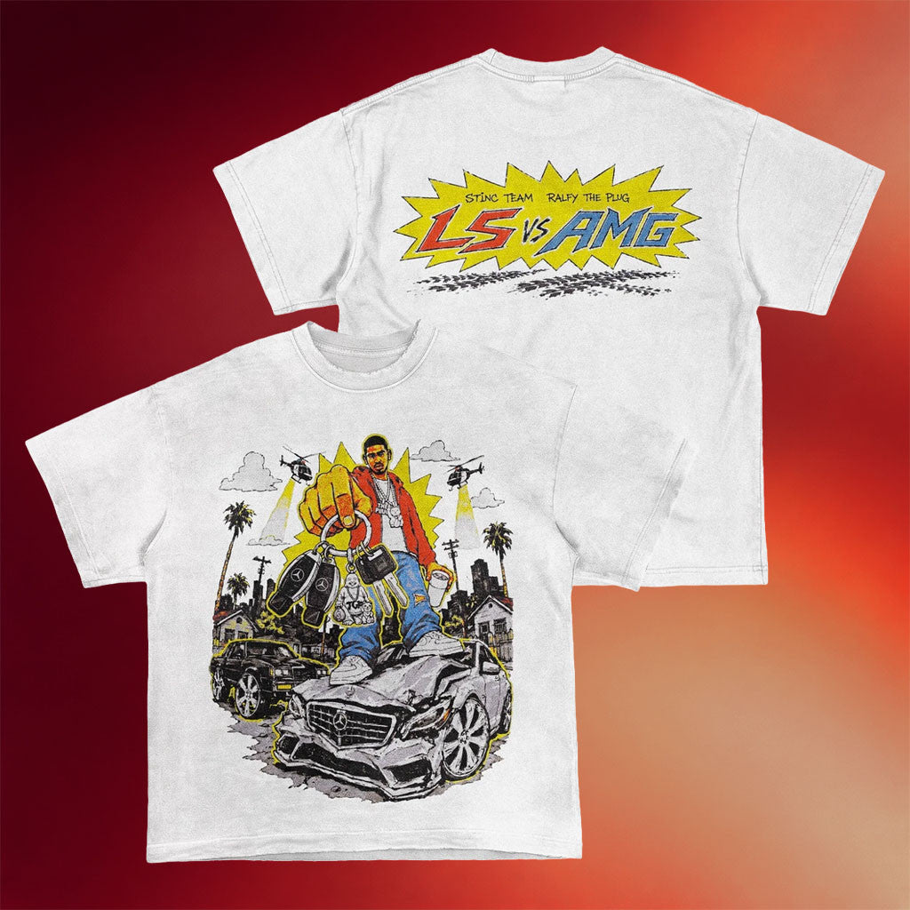 Stinc Team Merch 2026 LS vs AMG White T-Shirt Black Birthday Gift Ideas For Son - Merchluma