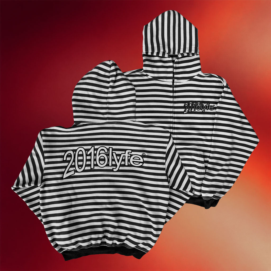 2016Lyfe Merch Smokedope2016 Hoodie 2016Lyfe Warped Logo Striped Zip Hoodie Black White - Merchluma