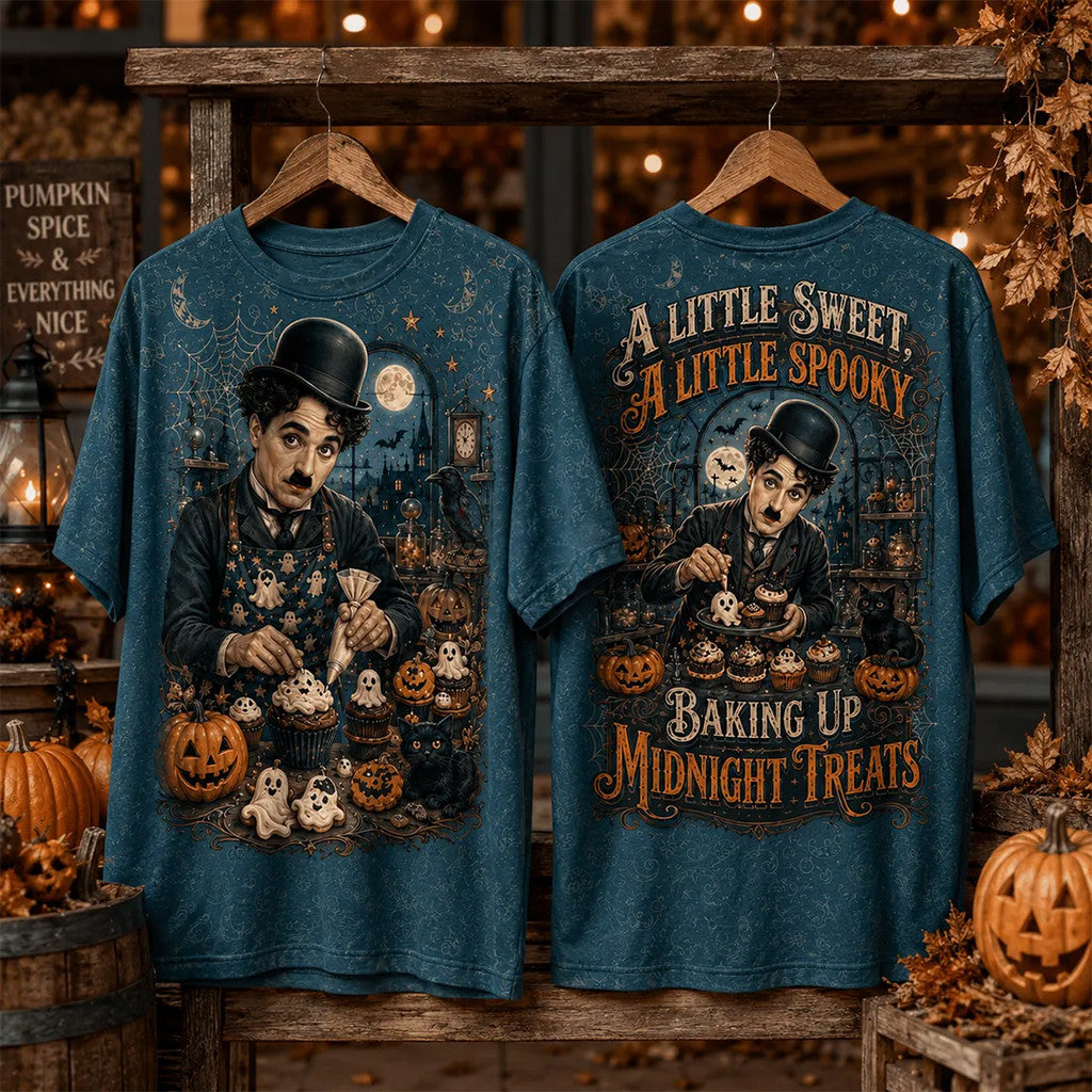 Charlie Chaplin Baking Midnight Treats T-Shirt Charlie Chaplin Apparel Gift For Halloween - Merchluma