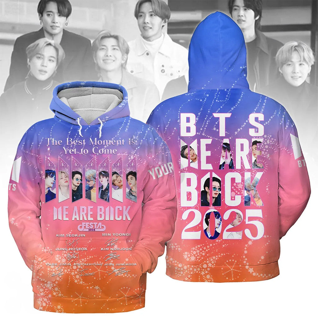 BTS Festa 2025 Members Sunset Hoodie BTS We Are Back Festa Merch Retro Gifts For Fans - Merchluma