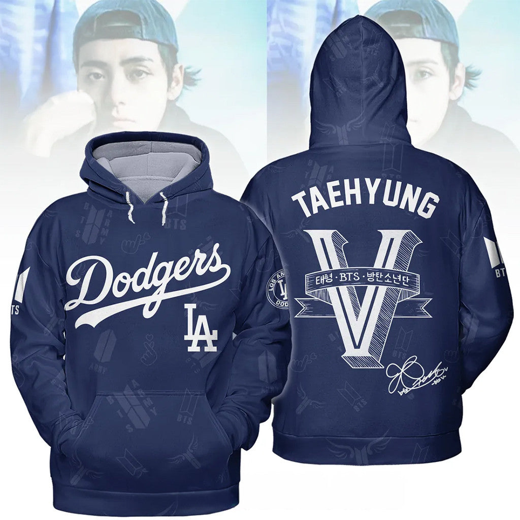 BTS Taehyung Los Angeles Dodgers Hoodie Los Angeles Dodgers Merch Vintage Gifts For Fans - Merchluma