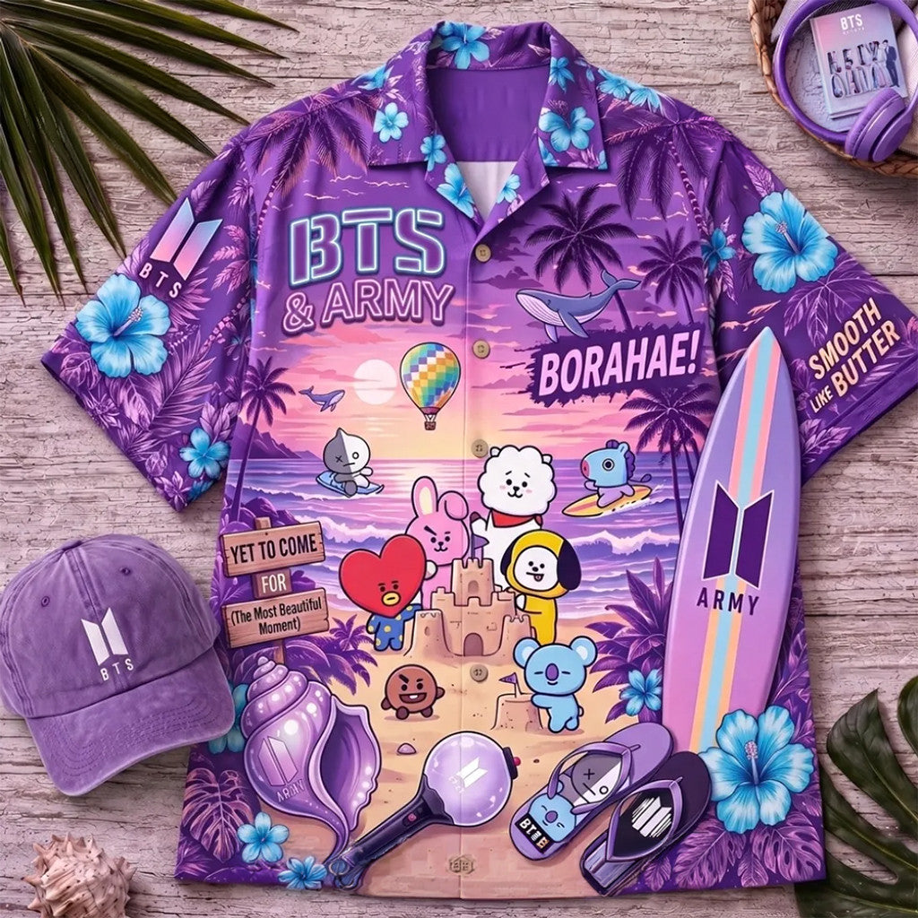 BTS BT21 Characters Tropical Hawaiian Shirt Bangtan Comeback 2026 Merch Unique Gifts - Merchluma