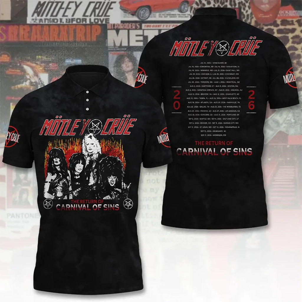 Motley Crue Carnival Of Sins 2026 Tour Polo Shirt Motley Crue Merch Present - Merchluma