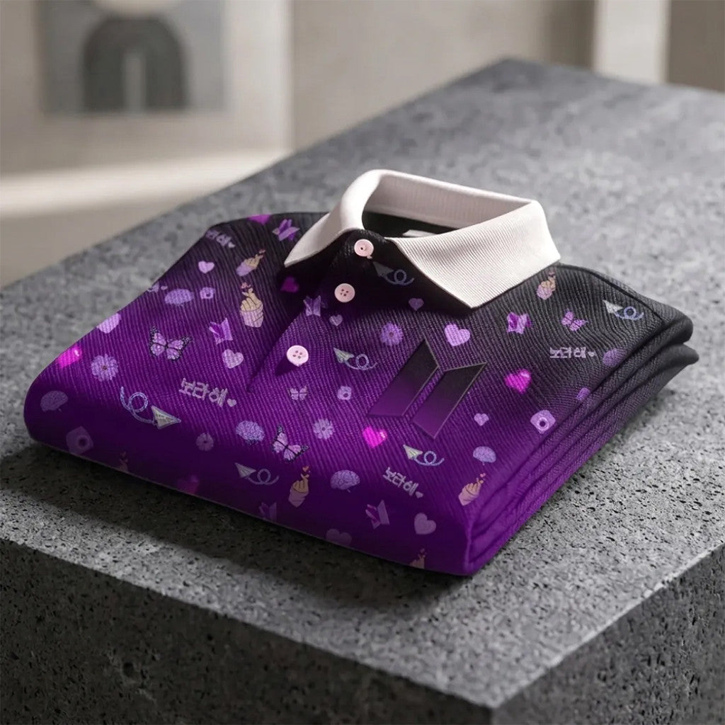 BTS Borahae Purple Heart Polo Shirt BTS World Tour 2026 Apparel Gift For Army Fans - Merchluma
